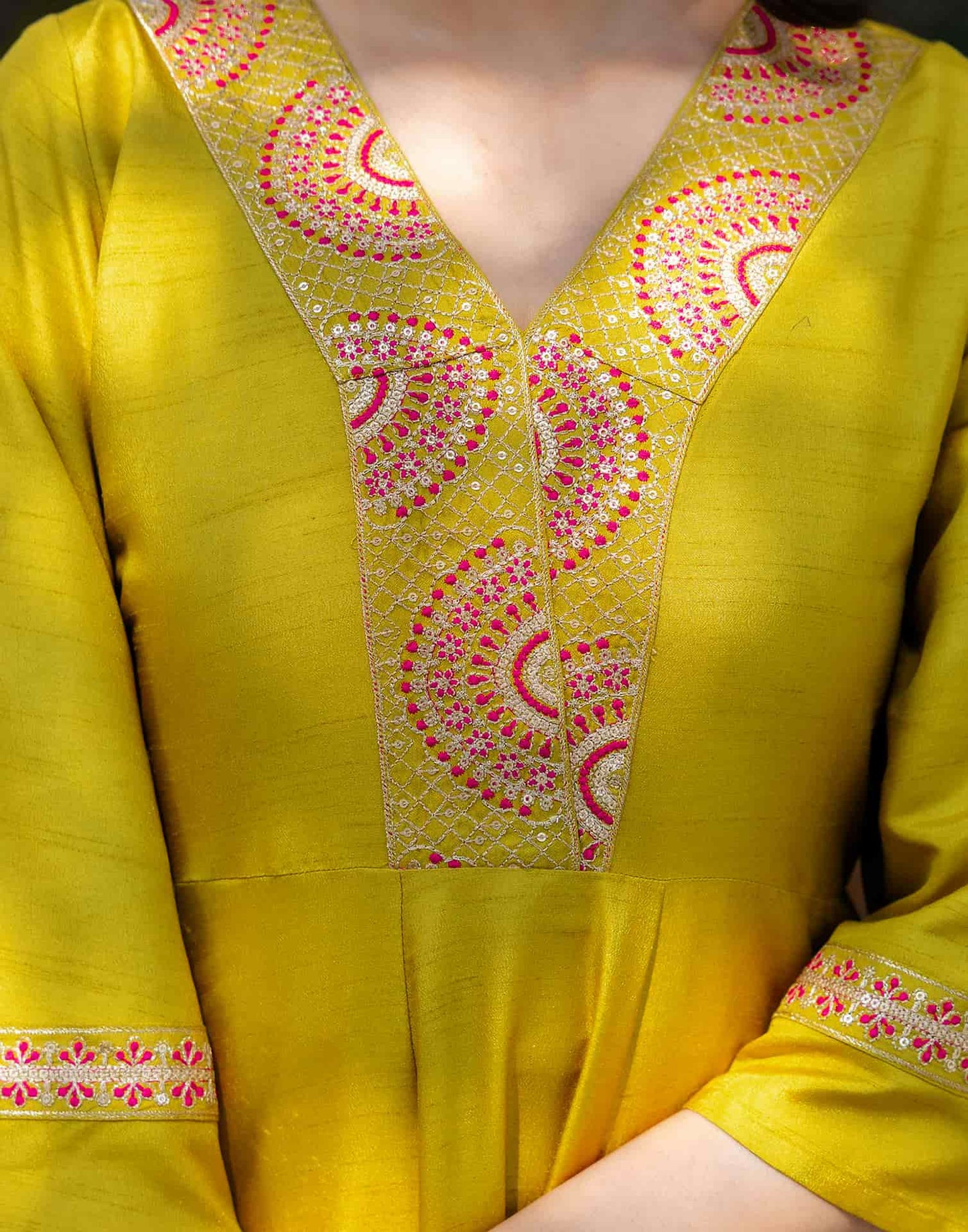 Silk Embroidered Anarkali Kurta with Pant & Dupatta