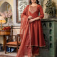 Silk Blend Embroidered Anarkali Kurta with Pant & Dupatta