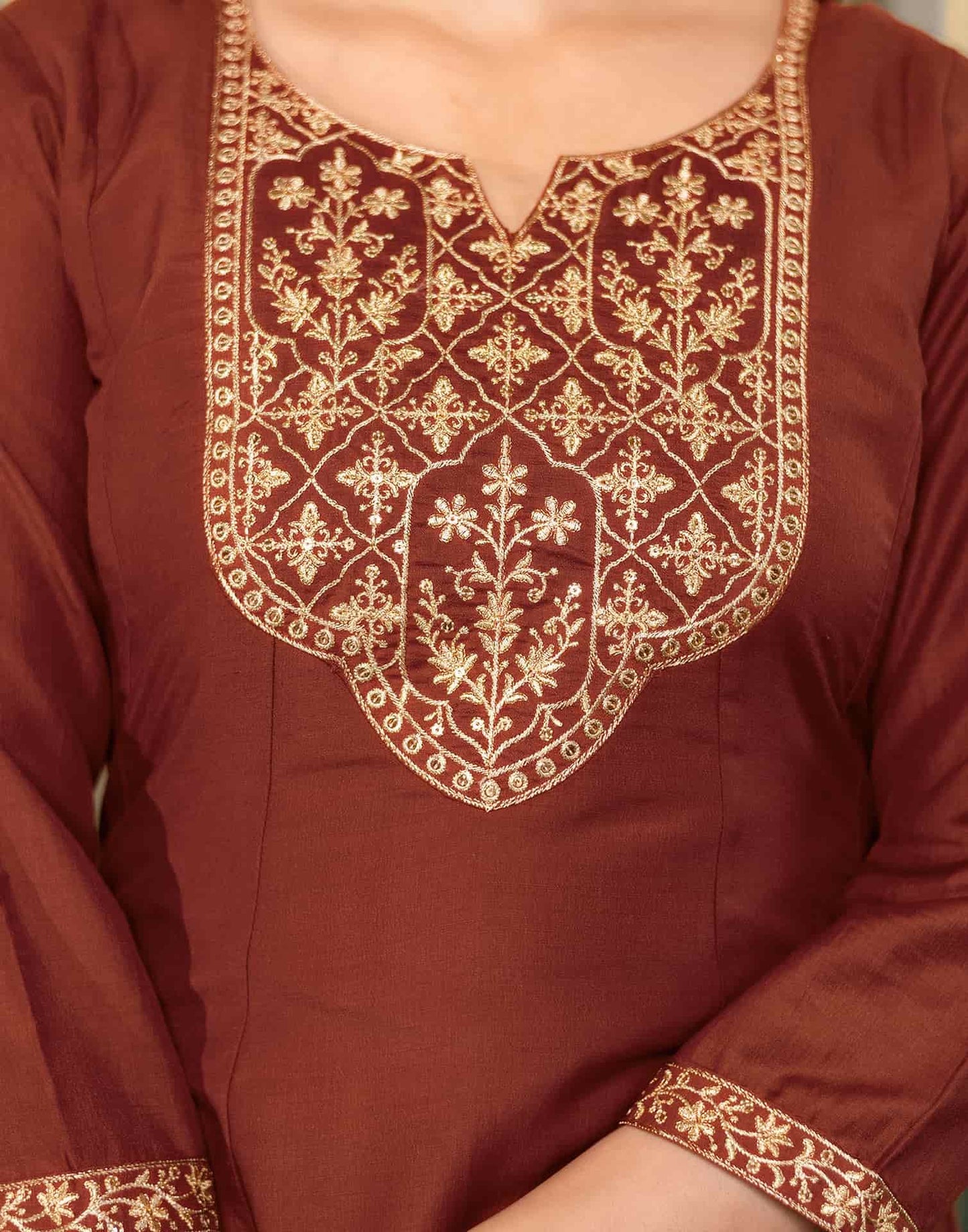 Silk Blend Embroidered Anarkali Kurta with Pant & Dupatta