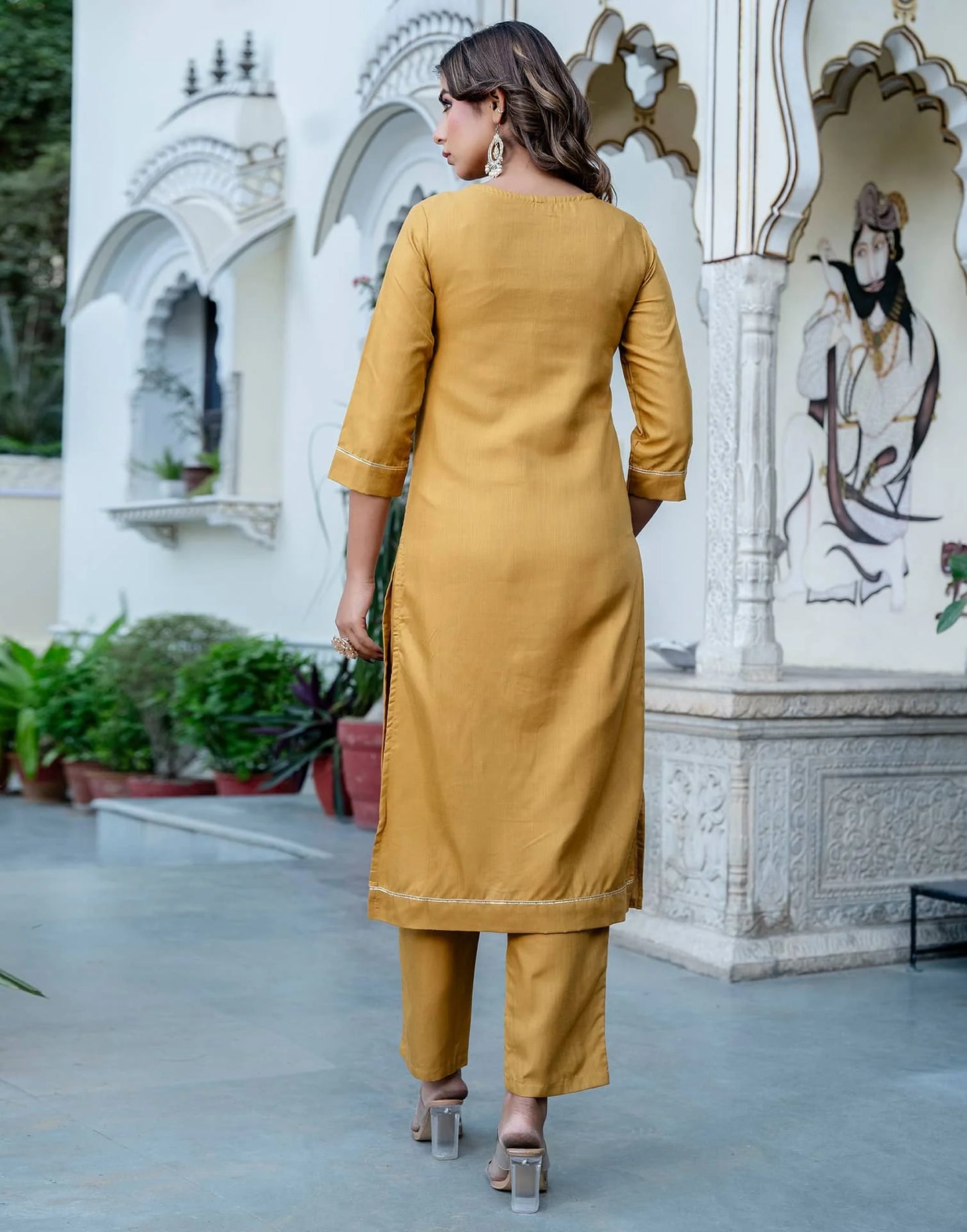 Cotton Blend Embroidered Straight Kurta with Pant & Dupatta