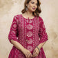 Pink Cotton Bandhani Printed Straight Kurta Set with Pant and Dupatta