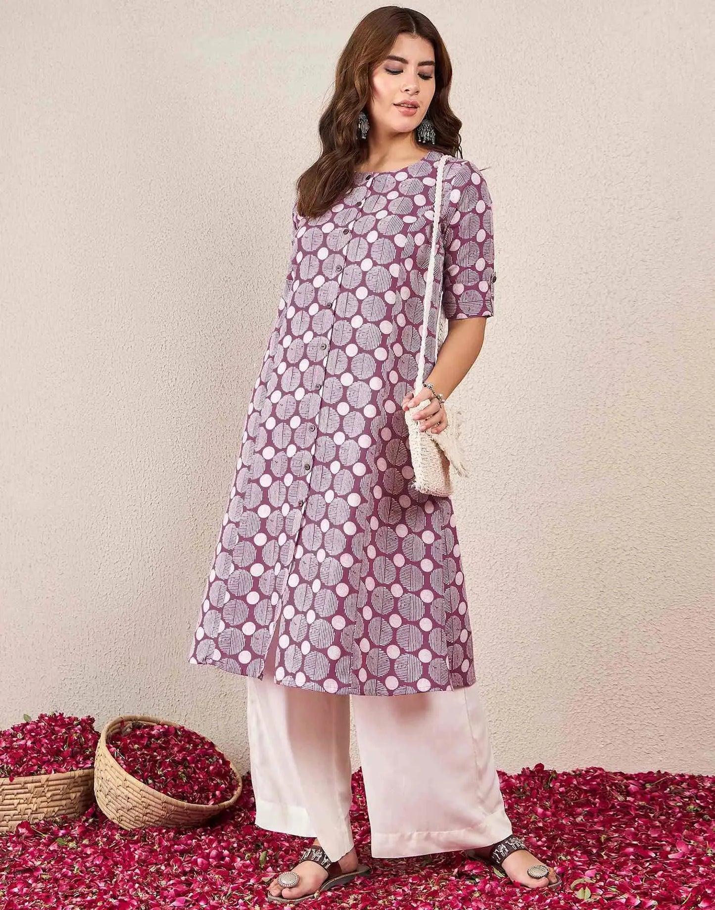 Cotton Printed A-line Round Neck Kurti