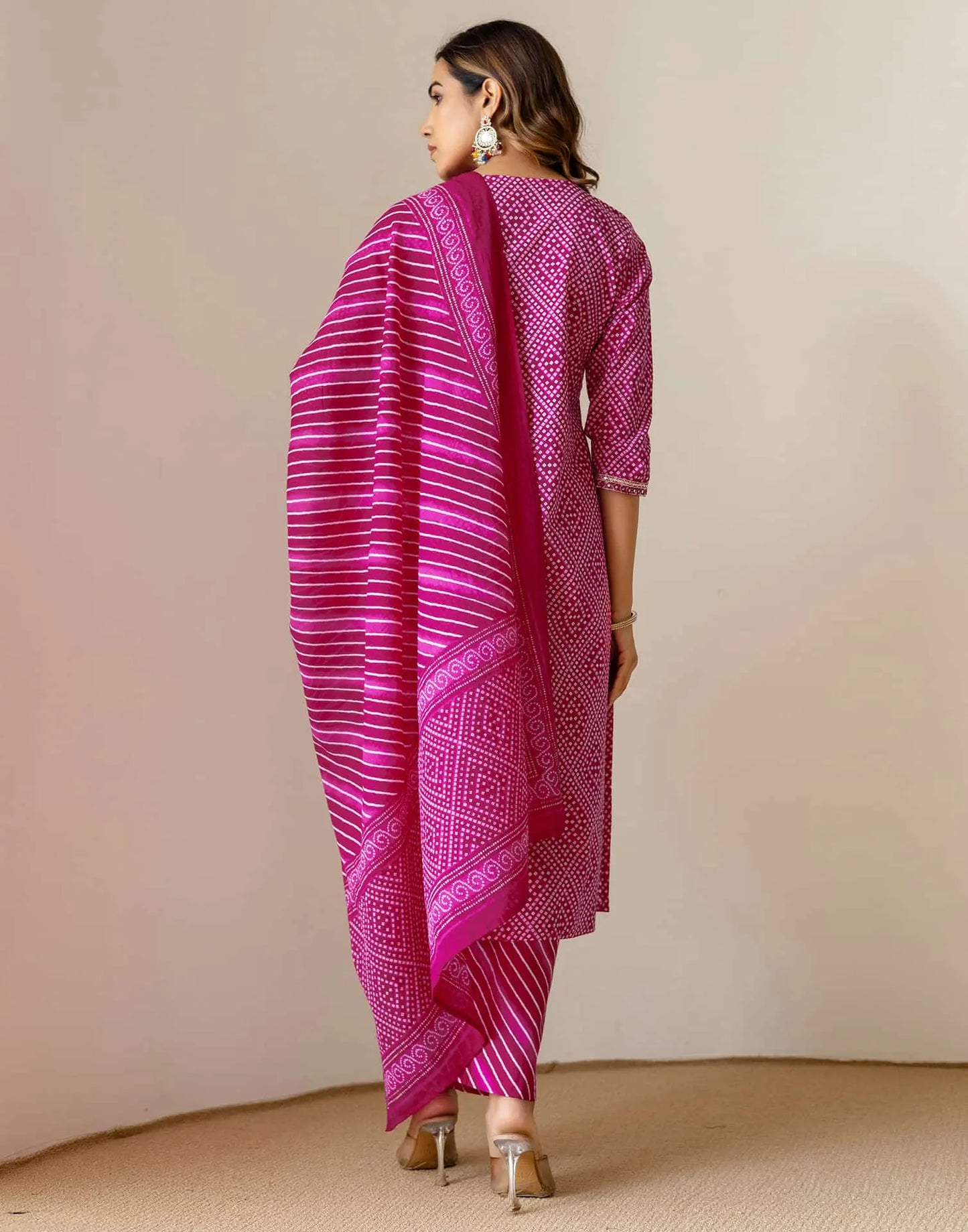 Pink Cotton Printed Kurta Set with Pant & Dupatta under 999