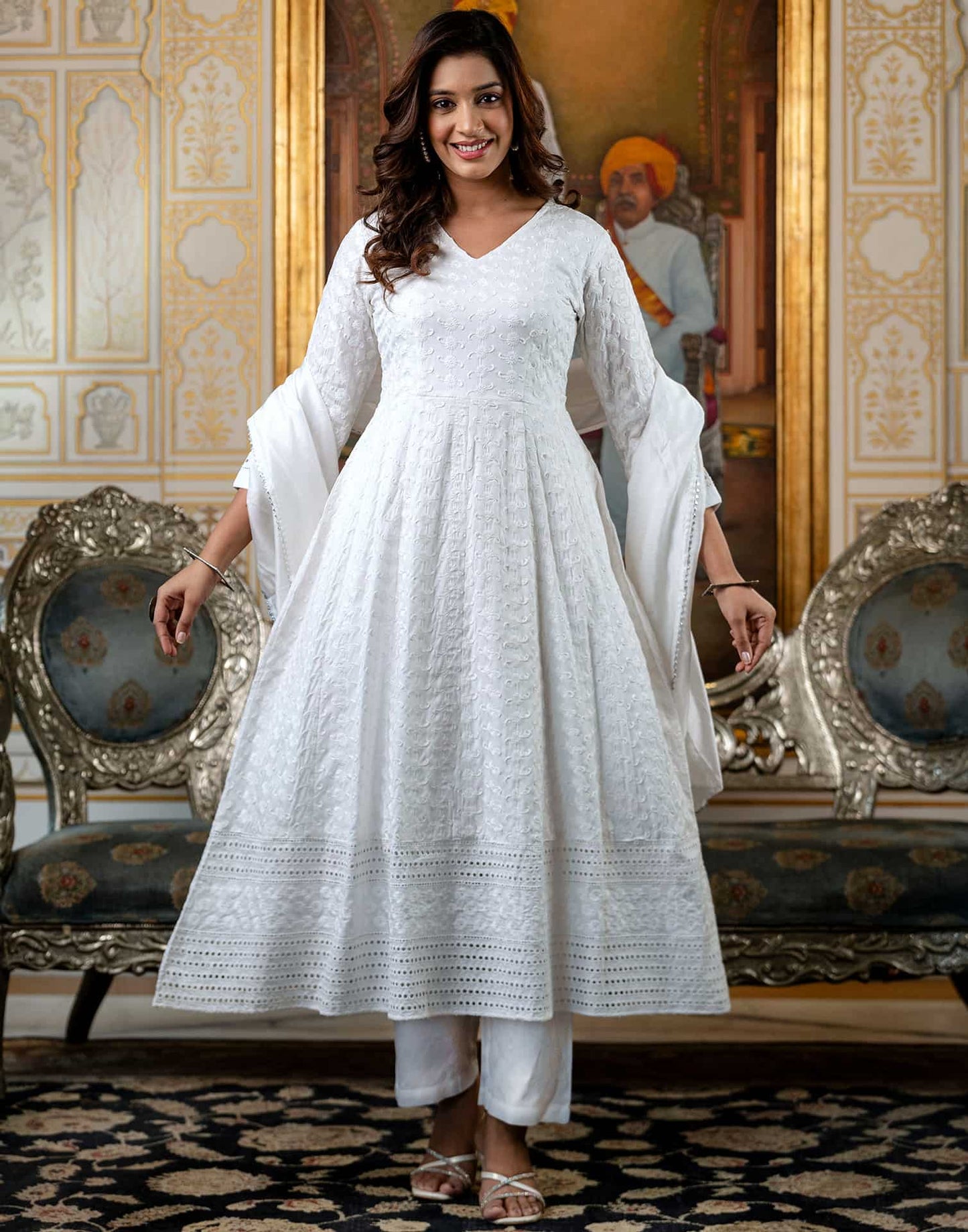 Rayon Embroidered Anarkali Kurta with Pant & Dupatta