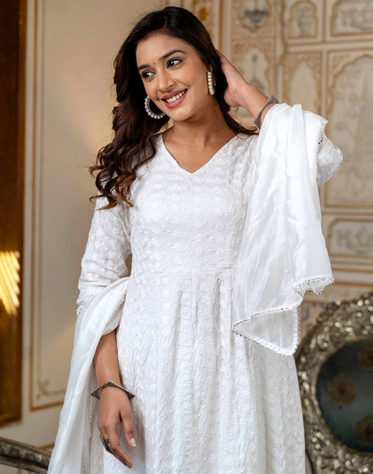 Rayon Embroidered Anarkali Kurta with Pant & Dupatta