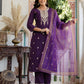 Silk Embroidery and Sequins Work Straight Kurta with Pant & Dupatta