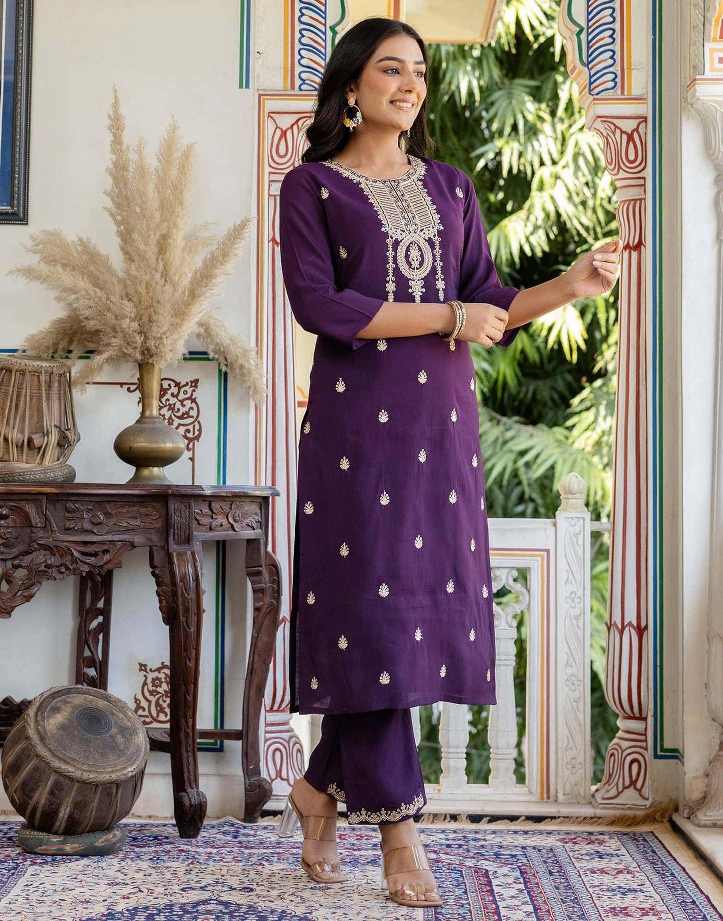 Silk Embroidery and Sequins Work Straight Kurta with Pant & Dupatta