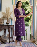 Silk Embroidered Straight 3 Piece Kurta Set