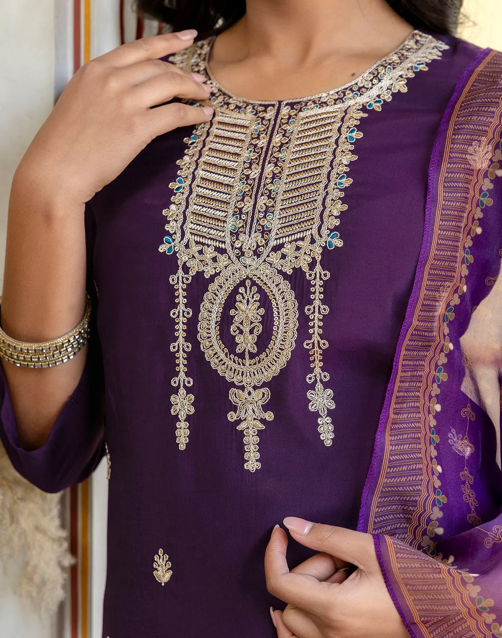 Silk Embroidered Straight 3 Piece Kurta Set