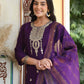 Silk Embroidery and Sequins Work Straight Kurta with Pant & Dupatta