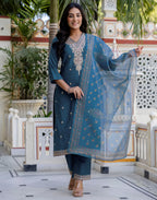 Silk Embroidered Straight 3 Piece Kurta Set
