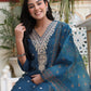 Silk Embroidery and Sequins Work Straight Kurta with Pant & Dupatta