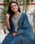 Silk Embroidered Straight 3 Piece Kurta Set