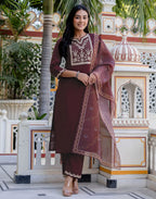 Silk Embroidered Straight 3 Piece Kurta Set
