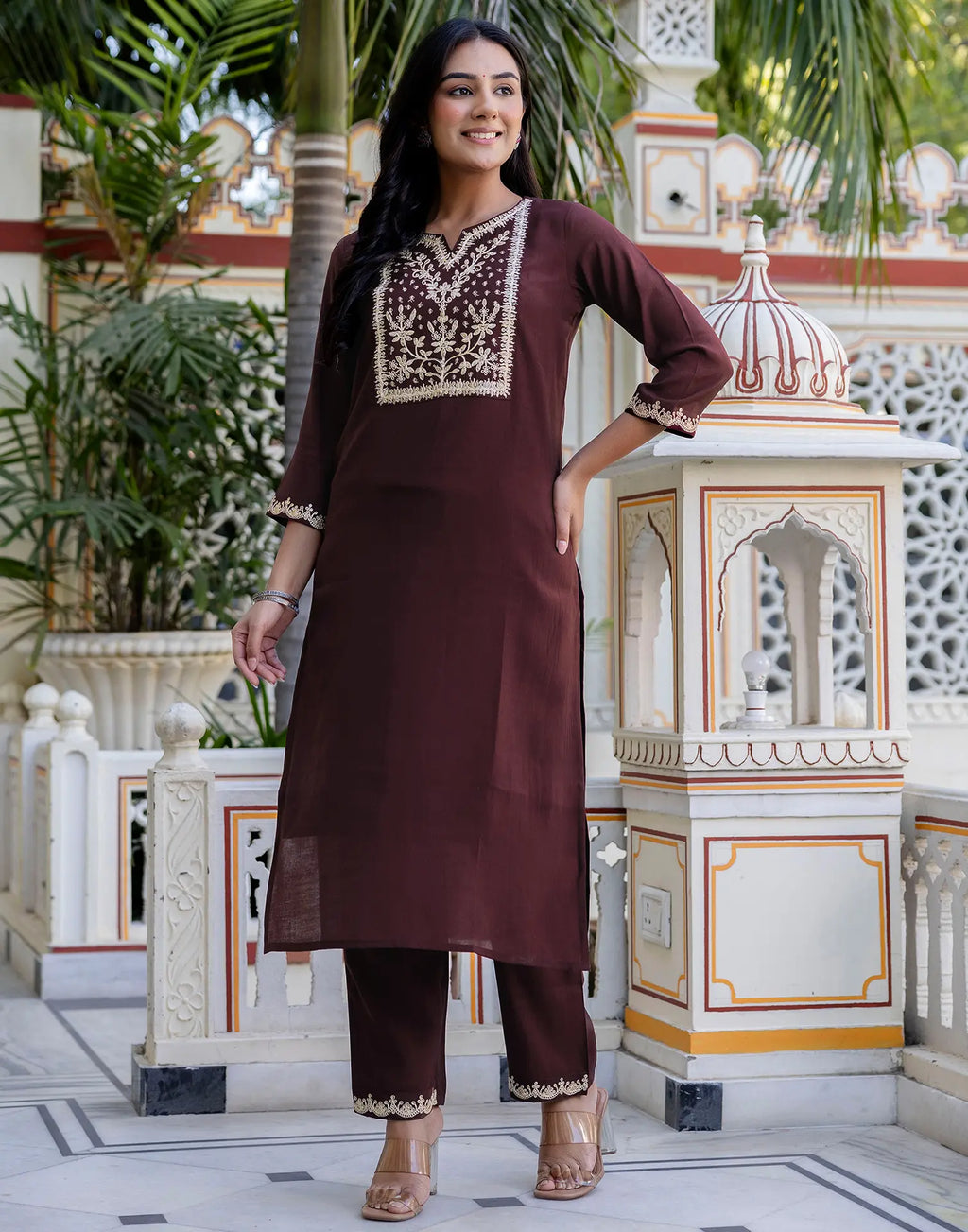 Silk Embroidered Straight 3 Piece Kurta Set