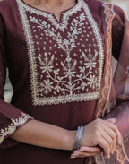 Silk Embroidered Straight 3 Piece Kurta Set