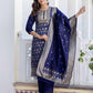 Silk Blend Weaving, Embroidery and Sequins Work A-Line Kurta with Pant & Dupatta