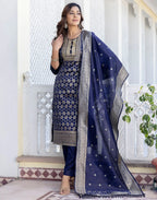 Silk Blend Woven Embroidered Straight 3 Piece Kurta Set