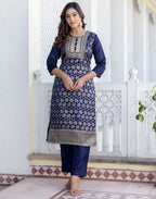 Silk Blend Woven Embroidered Straight 3 Piece Kurta Set