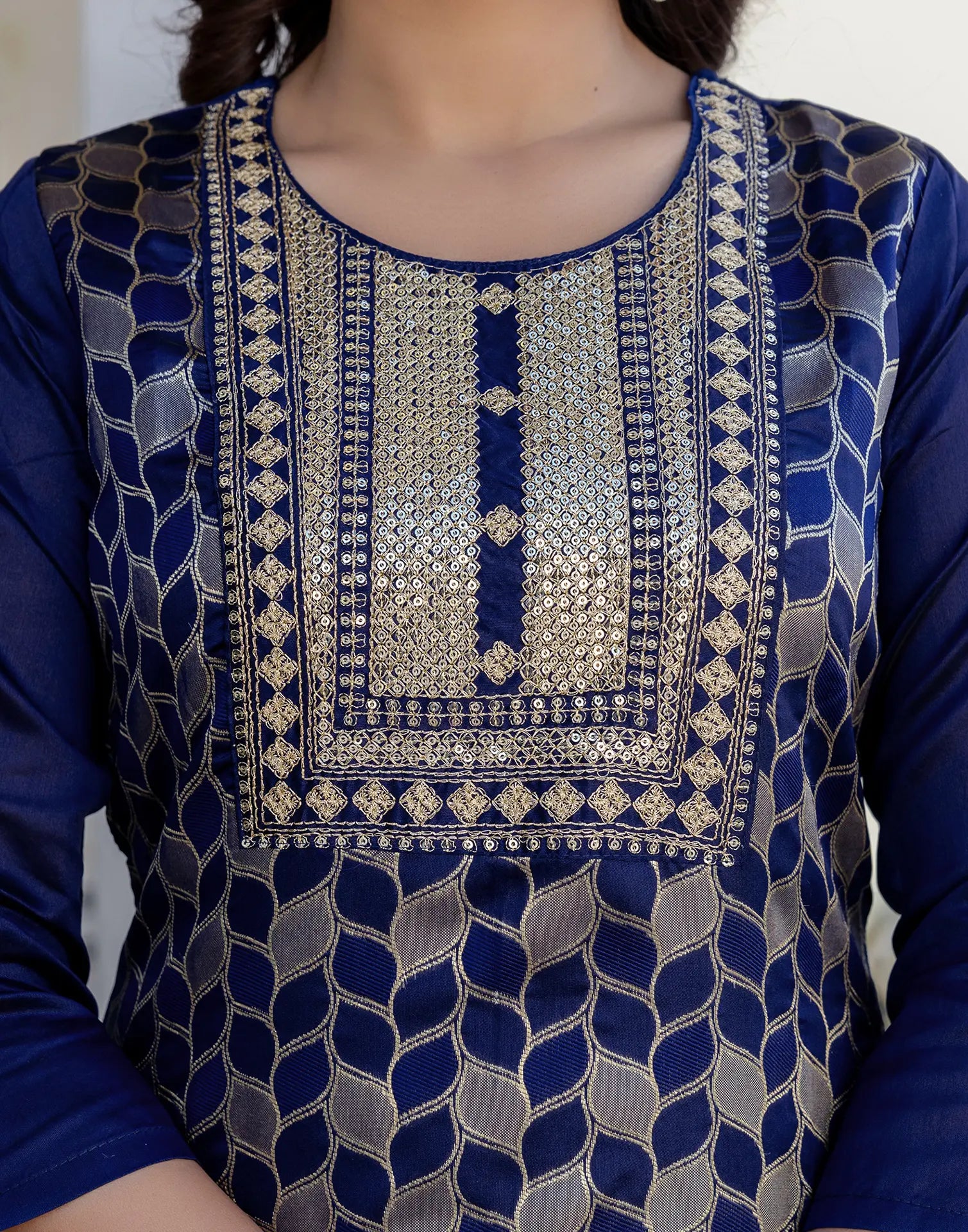 Silk Blend Woven Embroidered Straight 3 Piece Kurta Set