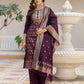 Silk Blend Weaving, Embroidery and Sequins Work A-Line Kurta with Pant & Dupatta