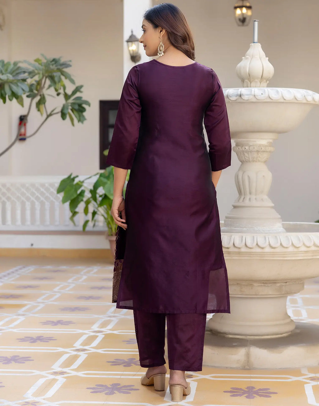 Silk Blend Woven Embroidered Straight 3 Piece Kurta Set