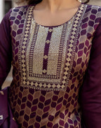 Silk Blend Woven Embroidered Straight 3 Piece Kurta Set