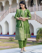 Silk Blend Woven Woven Straight 3 Piece Kurta Set