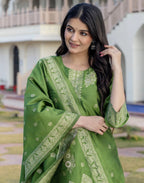 Silk Blend Woven Woven Straight 3 Piece Kurta Set