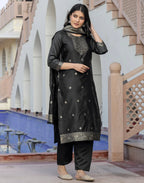 Silk Blend Woven Woven Straight 3 Piece Kurta Set