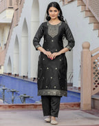 Silk Blend Woven Woven Straight 3 Piece Kurta Set