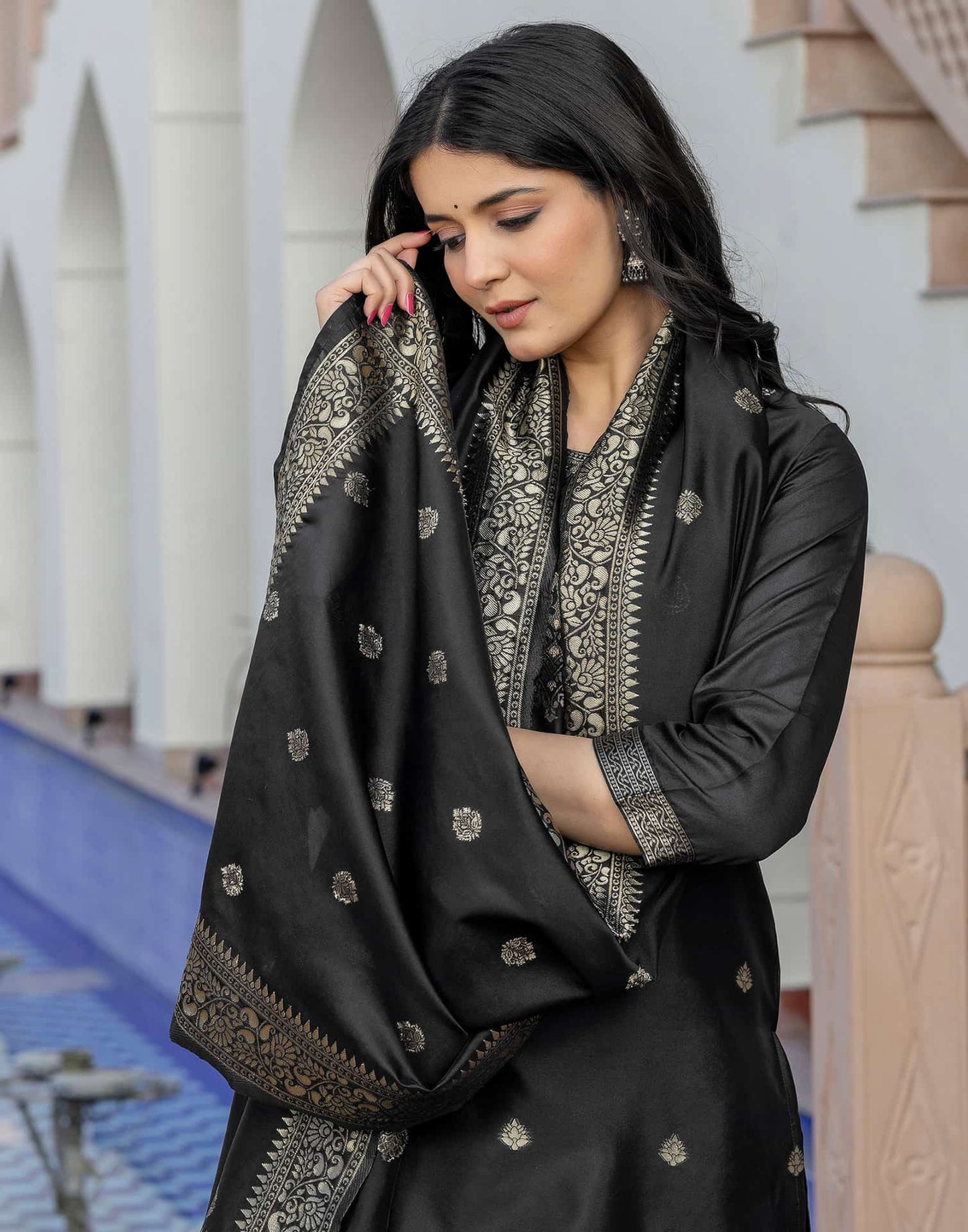 Silk Blend Weaving Straight Kurta with Pant & Dupatta