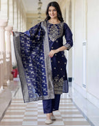 Silk Blend Woven Woven Straight 3 Piece Kurta Set