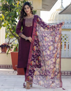 Silk Blend Woven Woven Straight 3 Piece Kurta Set