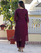 Silk Blend Woven Woven Straight 3 Piece Kurta Set