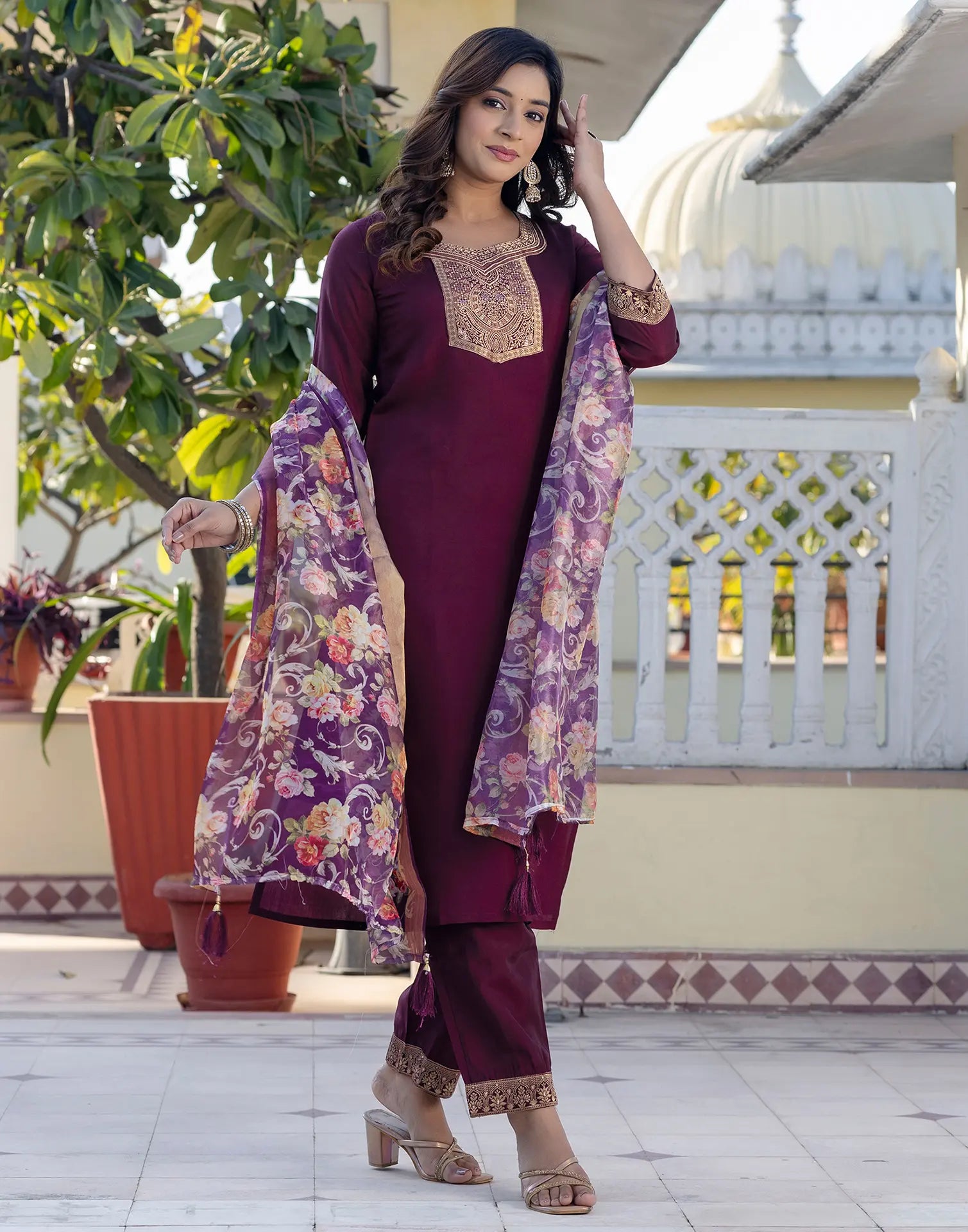 Silk Blend Woven Woven Straight 3 Piece Kurta Set