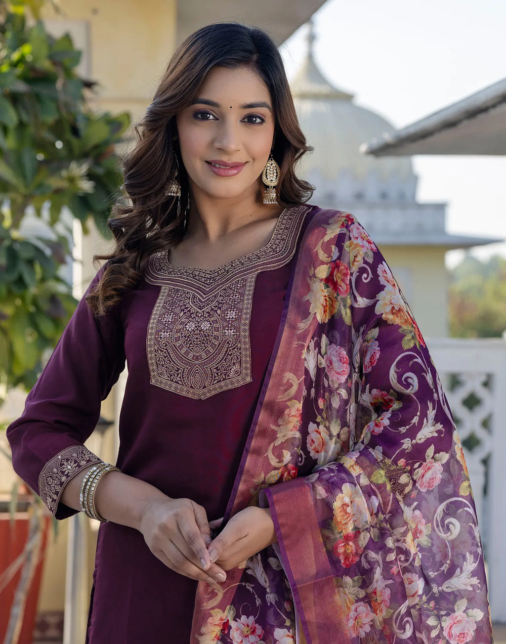 Silk Blend Woven Woven Straight 3 Piece Kurta Set