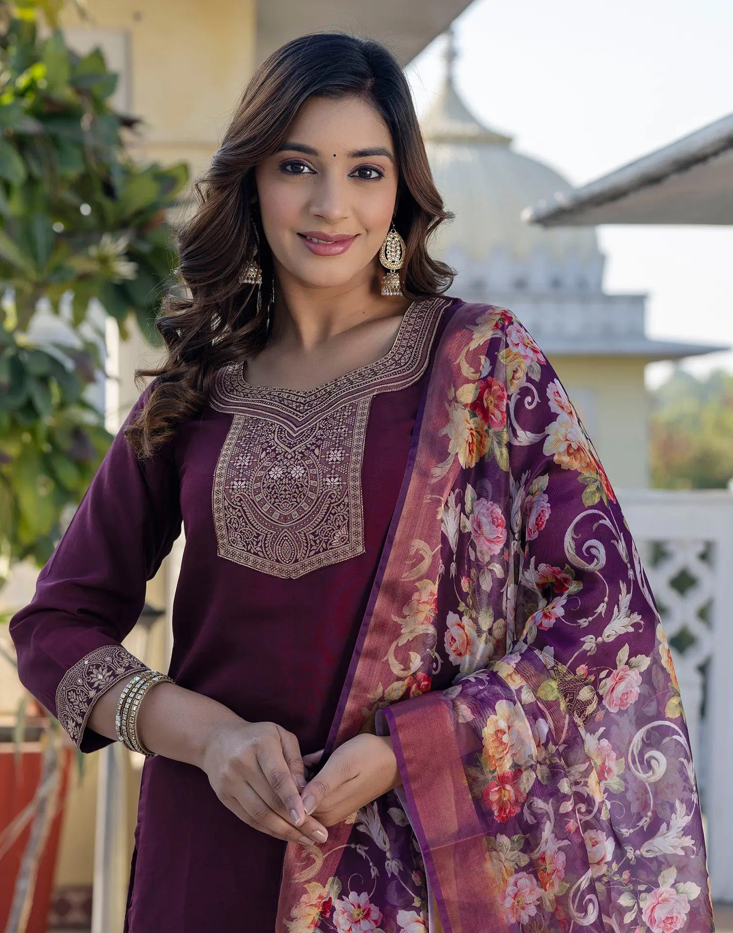 Silk Blend Woven Woven Straight 3 Piece Kurta Set