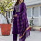 Cotton Blend Weaving and Lace Straight Kurta with Pant & Dupatta