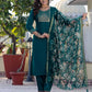 Cotton Blend Weaving and Lace Straight Kurta with Pant & Dupatta