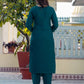 Cotton Blend Weaving and Lace Straight Kurta with Pant & Dupatta