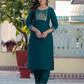 Cotton Blend Weaving and Lace Straight Kurta with Pant & Dupatta