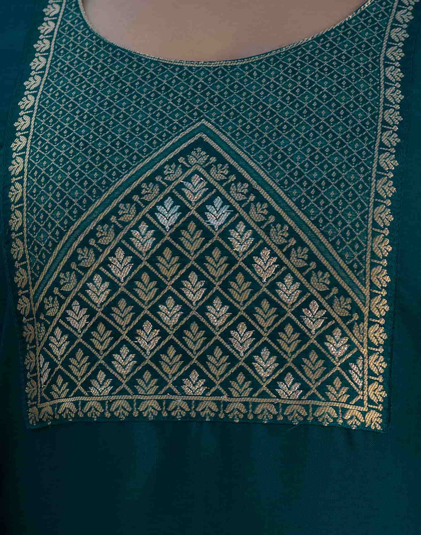 Cotton Blend Weaving and Lace Straight Kurta with Pant & Dupatta