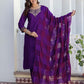 Cotton Blend Weaving and Lace Straight Kurta with Pant & Dupatta