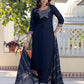 Cotton Blend Weaving and Lace Straight Kurta with Pant & Dupatta