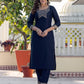 Cotton Blend Weaving and Lace Straight Kurta with Pant & Dupatta