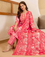 Skylee Viscose Rayon Floral Print Straight 3 Piece Kurta Set For Woman