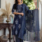 Cotton Floral Printed, Lace Straight Kurta with Pant & Dupatta