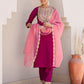 Silk Blend Embroidery and Sequins Work Straight Kurta with Pant & Dupatta