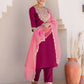 Silk Blend Embroidery and Sequins Work Straight Kurta with Pant & Dupatta